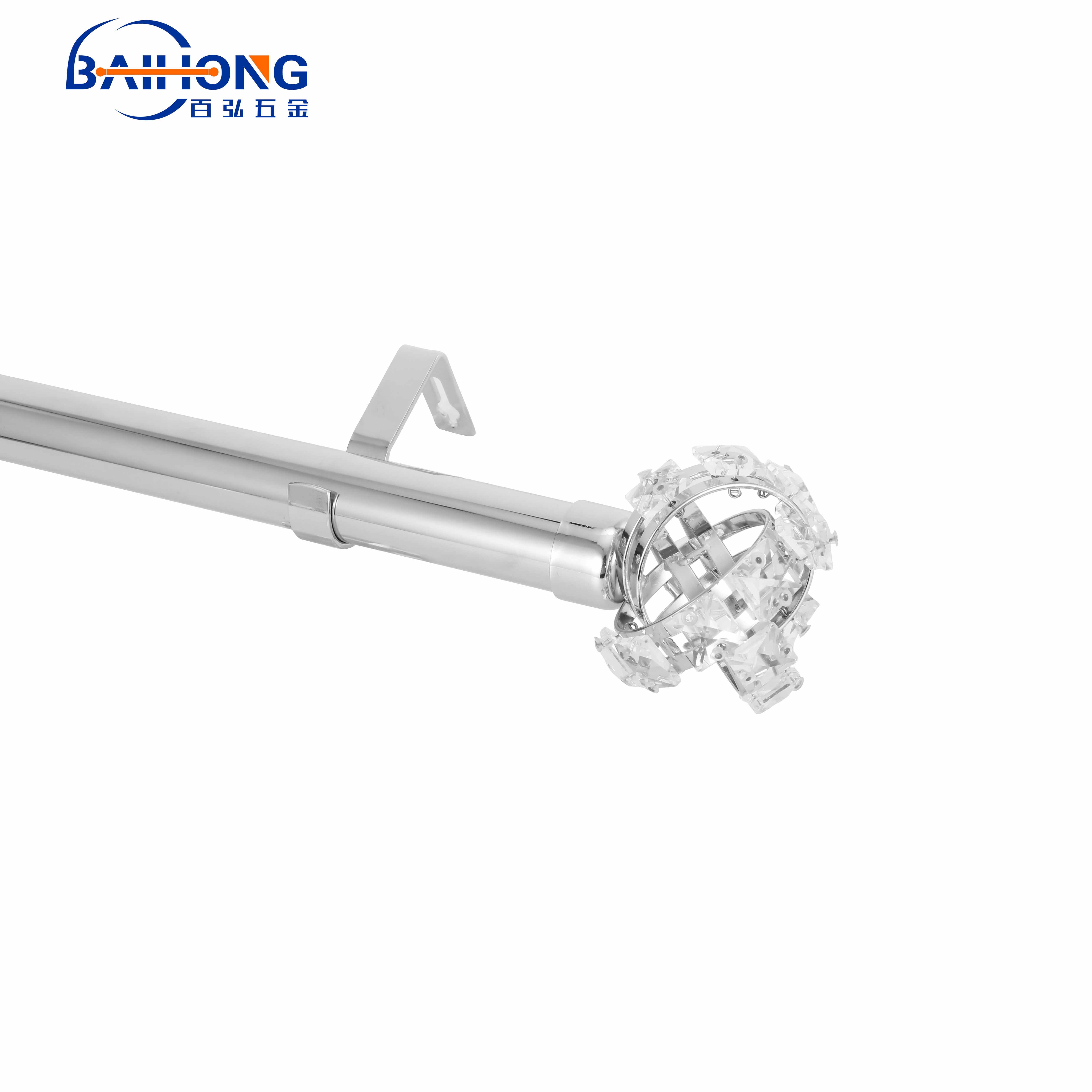 Chromium plated curtain rod set, unique crystal finials curtain rod set